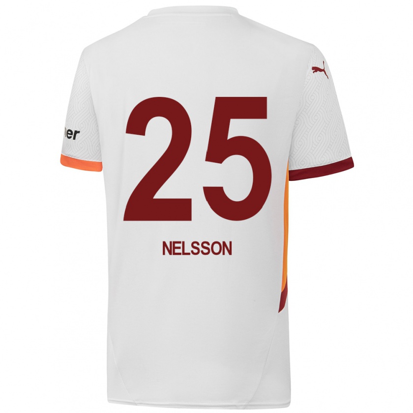 Kandiny Gyermek Victor Nelsson #25 Fehér Sárga Piros Idegenbeli Jersey 2024/25 Mez Póló Ing