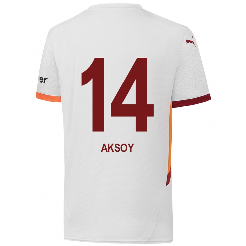 Kandiny Gyermek Berkan Aksoy #14 Fehér Sárga Piros Idegenbeli Jersey 2024/25 Mez Póló Ing