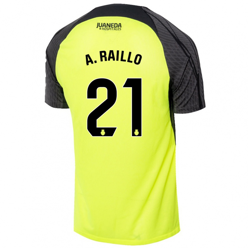 Kandiny Gyermek Antonio Raíllo #21 Fluoreszkáló Zöld Fekete Idegenbeli Jersey 2024/25 Mez Póló Ing