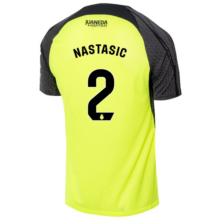 Kandiny Gyermek Matija Nastasic #2 Fluoreszkáló Zöld Fekete Idegenbeli Jersey 2024/25 Mez Póló Ing