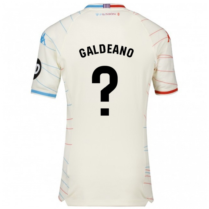 Kandiny Gyermek Alejandro Galdeano #0 Fehér Piros Kék Idegenbeli Jersey 2024/25 Mez Póló Ing