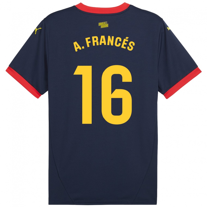 Kandiny Gyermek Alejandro Francés #16 Sötétvörös Idegenbeli Jersey 2024/25 Mez Póló Ing