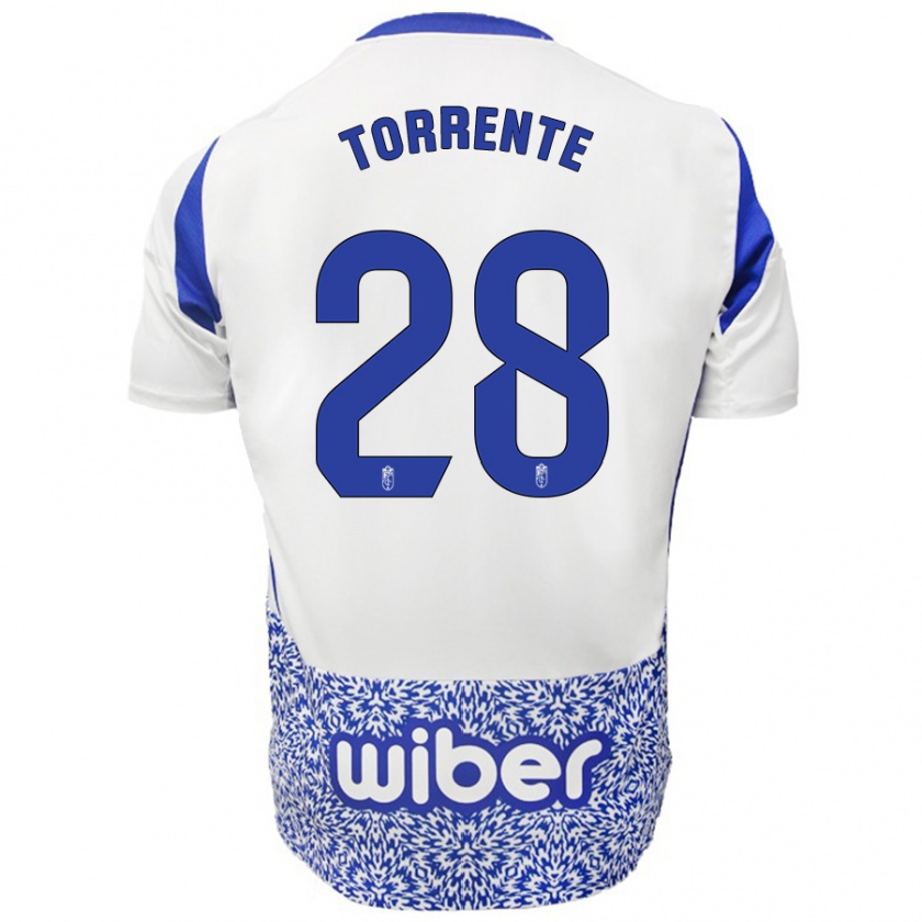 Kandiny Gyermek Raúl Torrente #28 Fehér Kék Idegenbeli Jersey 2024/25 Mez Póló Ing