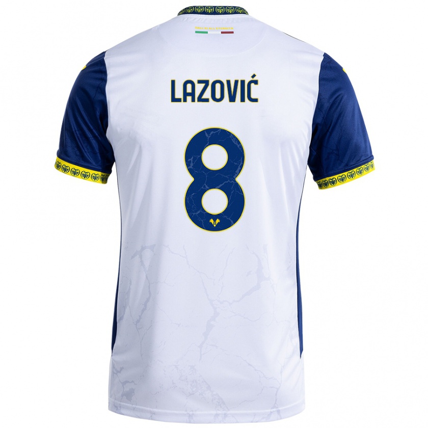 Kandiny Gyermek Darko Lazović #8 Fehér Kék Idegenbeli Jersey 2024/25 Mez Póló Ing