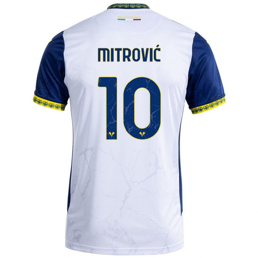 Kandiny Gyermek Stefan Mitrović #10 Fehér Kék Idegenbeli Jersey 2024/25 Mez Póló Ing