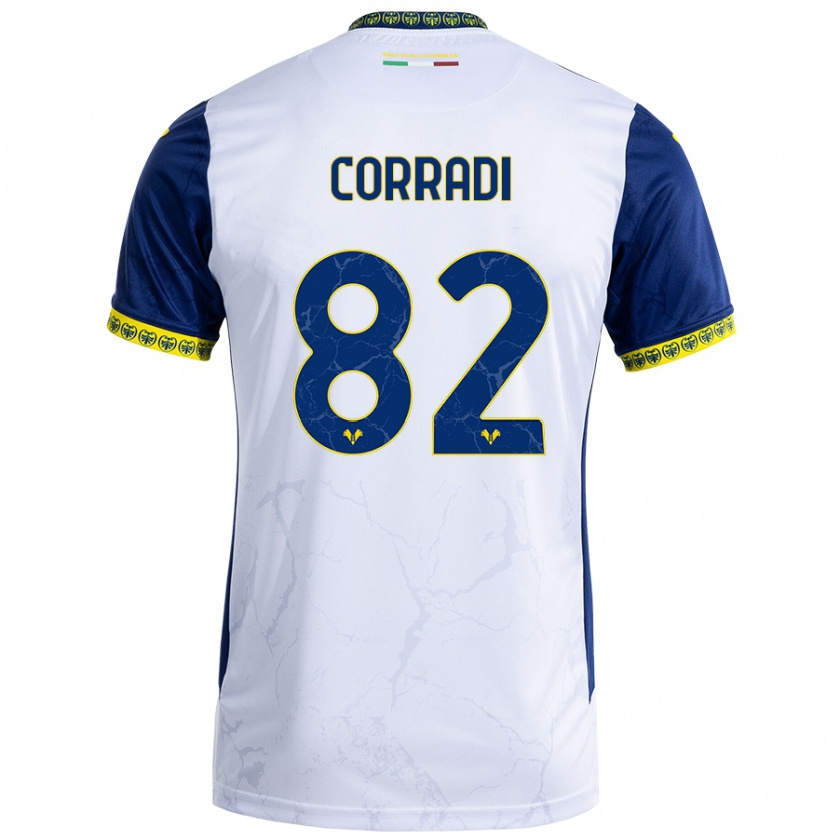 Kandiny Gyermek Christian Corradi #82 Fehér Kék Idegenbeli Jersey 2024/25 Mez Póló Ing