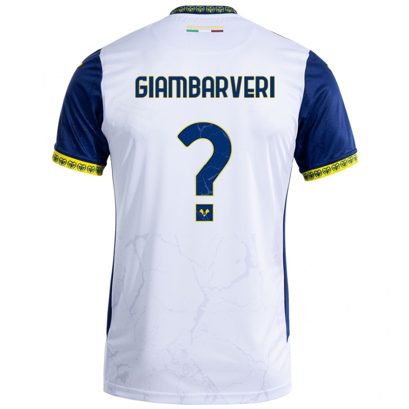 Kandiny Gyermek Mattia Giambarveri #0 Fehér Kék Idegenbeli Jersey 2024/25 Mez Póló Ing