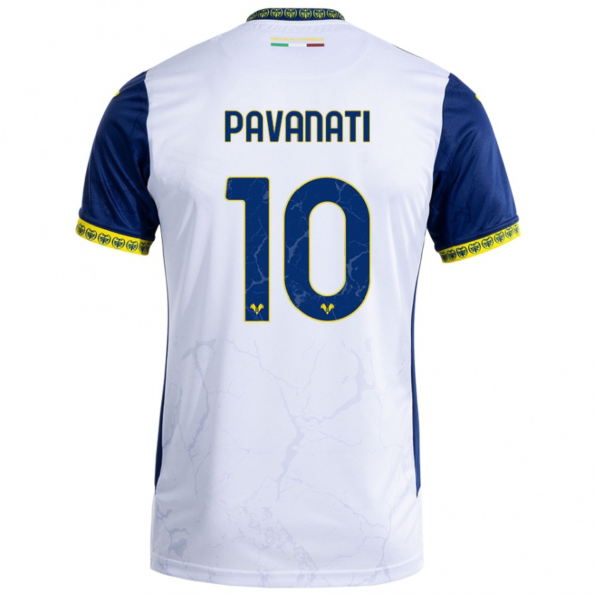 Kandiny Gyermek Alessandro Pavanati #10 Fehér Kék Idegenbeli Jersey 2024/25 Mez Póló Ing