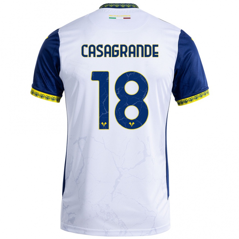 Kandiny Gyermek Davide Casagrande #18 Fehér Kék Idegenbeli Jersey 2024/25 Mez Póló Ing