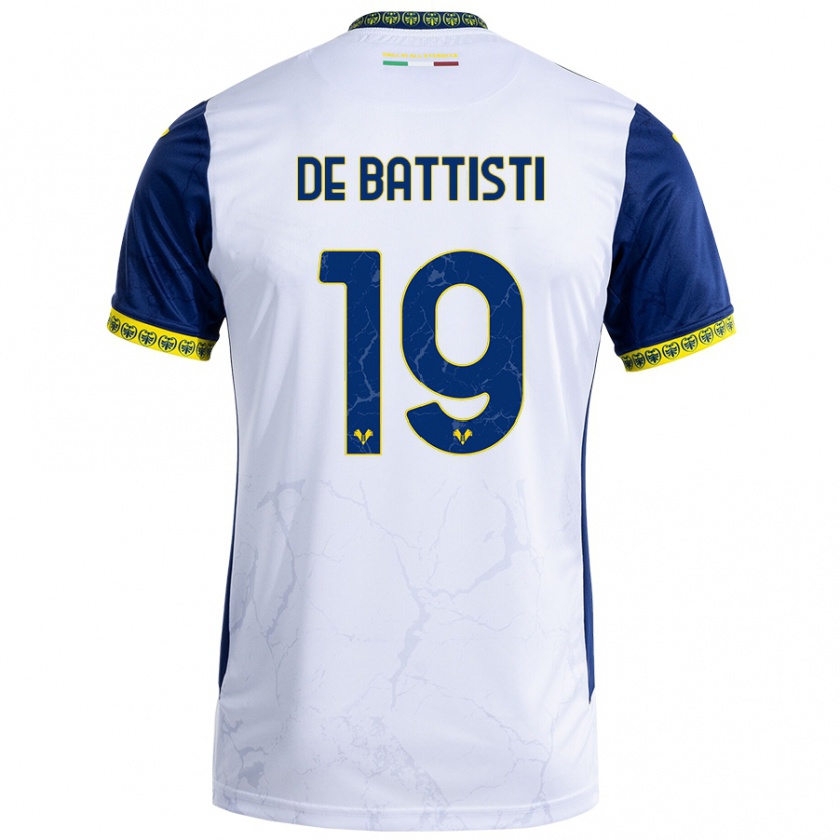 Kandiny Gyermek Davide De Battisti #19 Fehér Kék Idegenbeli Jersey 2024/25 Mez Póló Ing