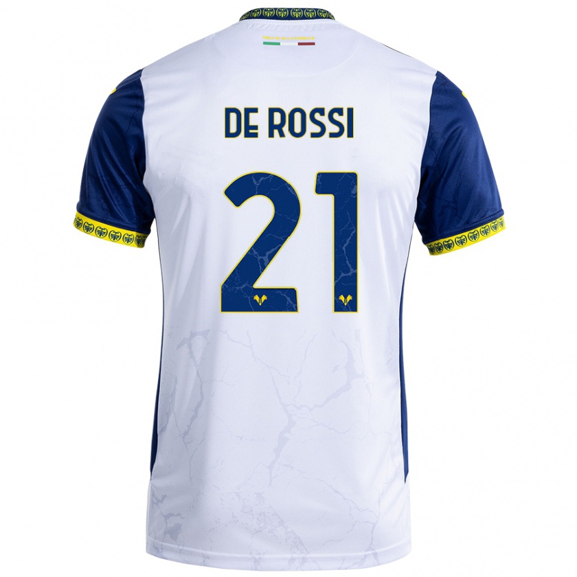 Kandiny Gyermek Michele De Rossi #21 Fehér Kék Idegenbeli Jersey 2024/25 Mez Póló Ing