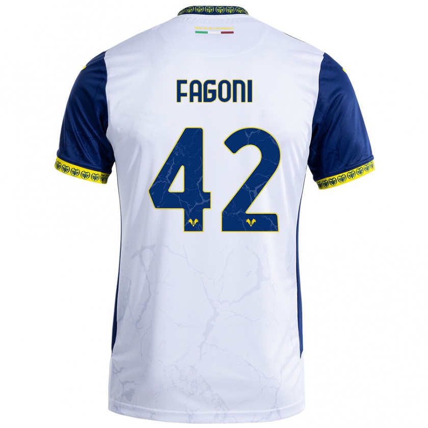 Kandiny Gyermek Marco Fagoni #42 Fehér Kék Idegenbeli Jersey 2024/25 Mez Póló Ing