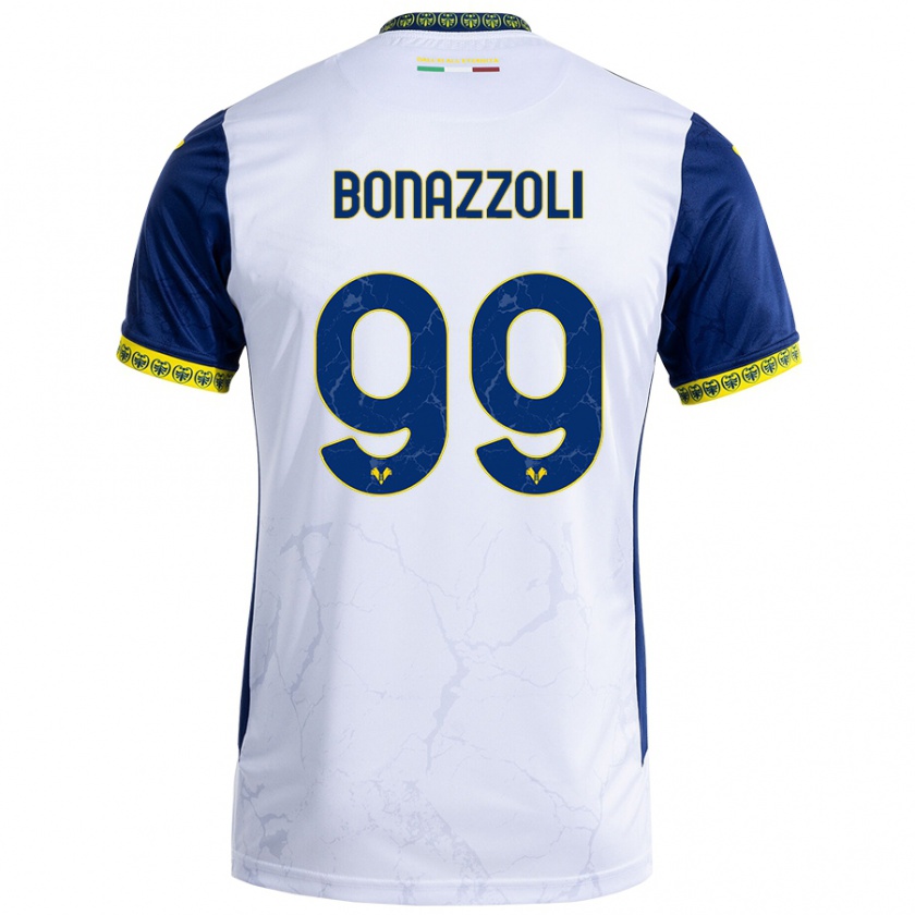 Kandiny Gyermek Federico Bonazzoli #99 Fehér Kék Idegenbeli Jersey 2024/25 Mez Póló Ing