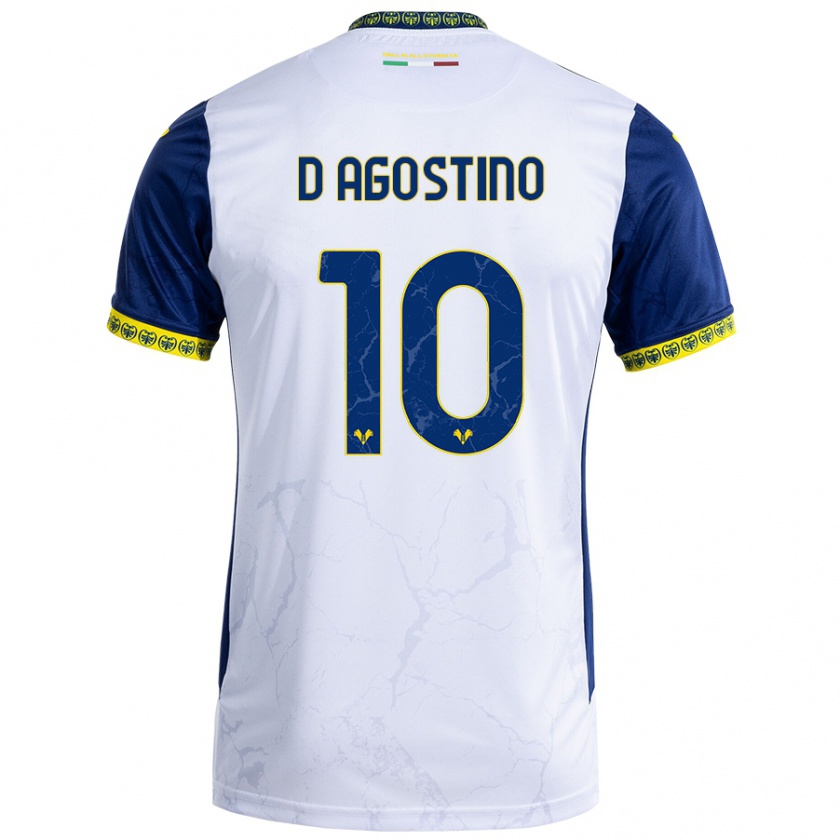 Kandiny Gyermek Samuele D'agostino #10 Fehér Kék Idegenbeli Jersey 2024/25 Mez Póló Ing