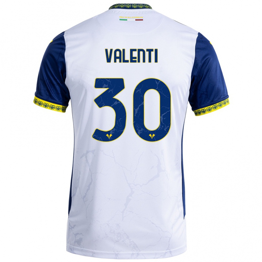 Kandiny Gyermek Francesco Valenti #30 Fehér Kék Idegenbeli Jersey 2024/25 Mez Póló Ing