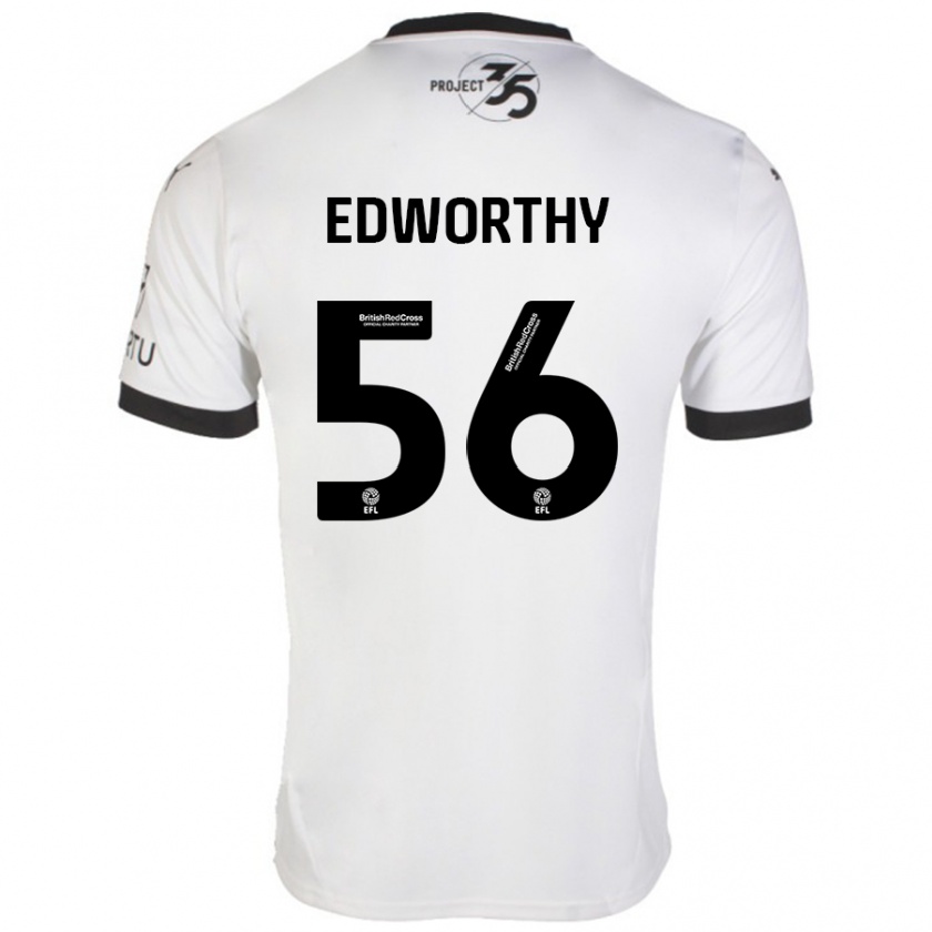 Kandiny Gyermek Kieran Edworthy #56 Fehér Fekete Idegenbeli Jersey 2024/25 Mez Póló Ing