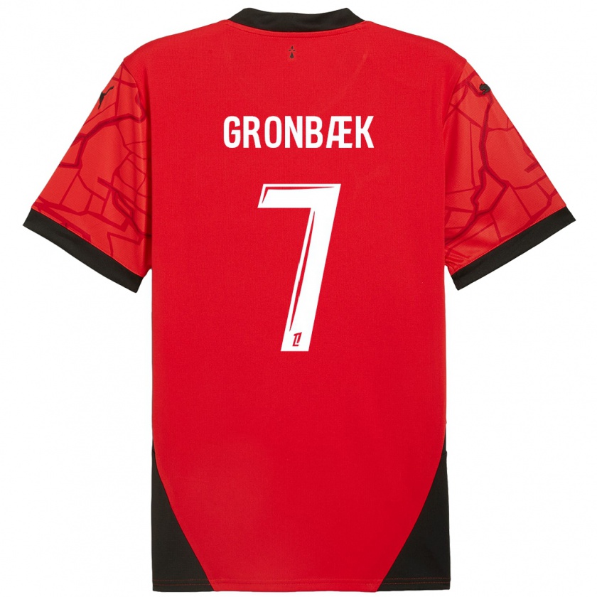 Kandiny Férfi Albert Grønbaek #7 Piros Fekete Hazai Jersey 2024/25 Mez Póló Ing