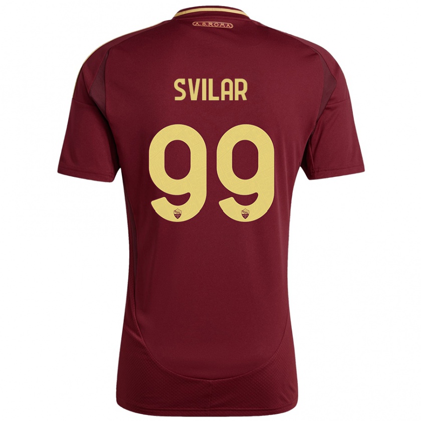 Kandiny Férfi Mile Svilar #99 Vörös Barna Arany Hazai Jersey 2024/25 Mez Póló Ing