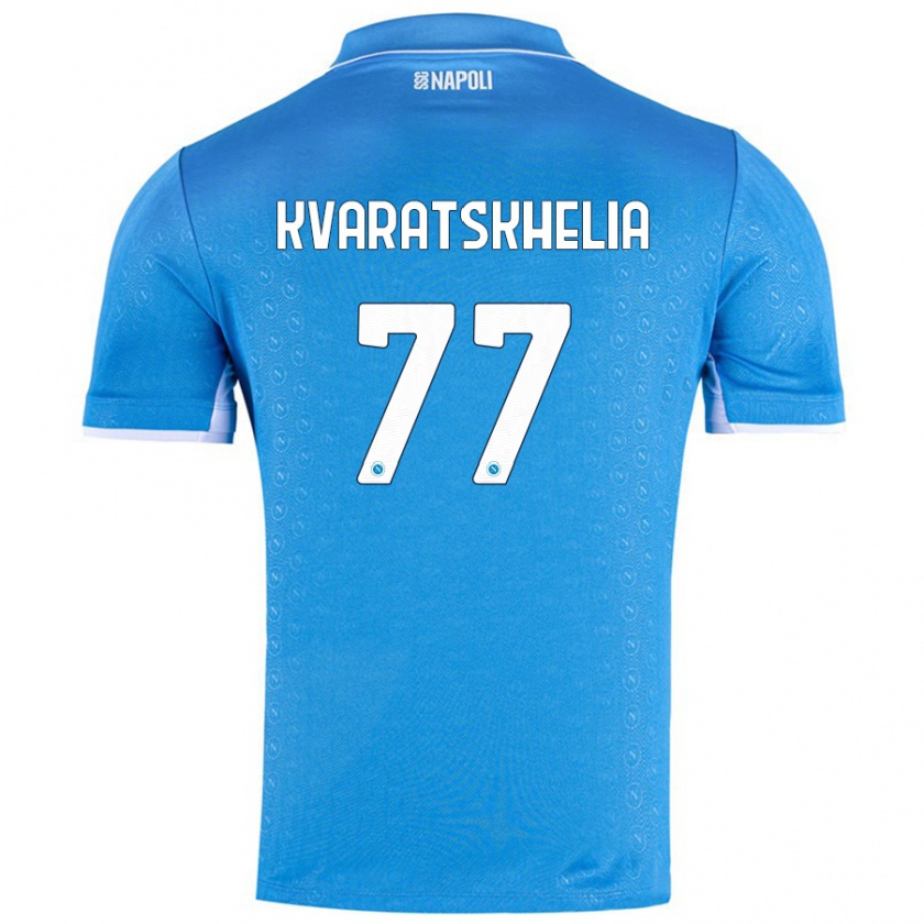 Kandiny Férfi Khvicha Kvaratskhelia #77 Ég Kék Hazai Jersey 2024/25 Mez Póló Ing