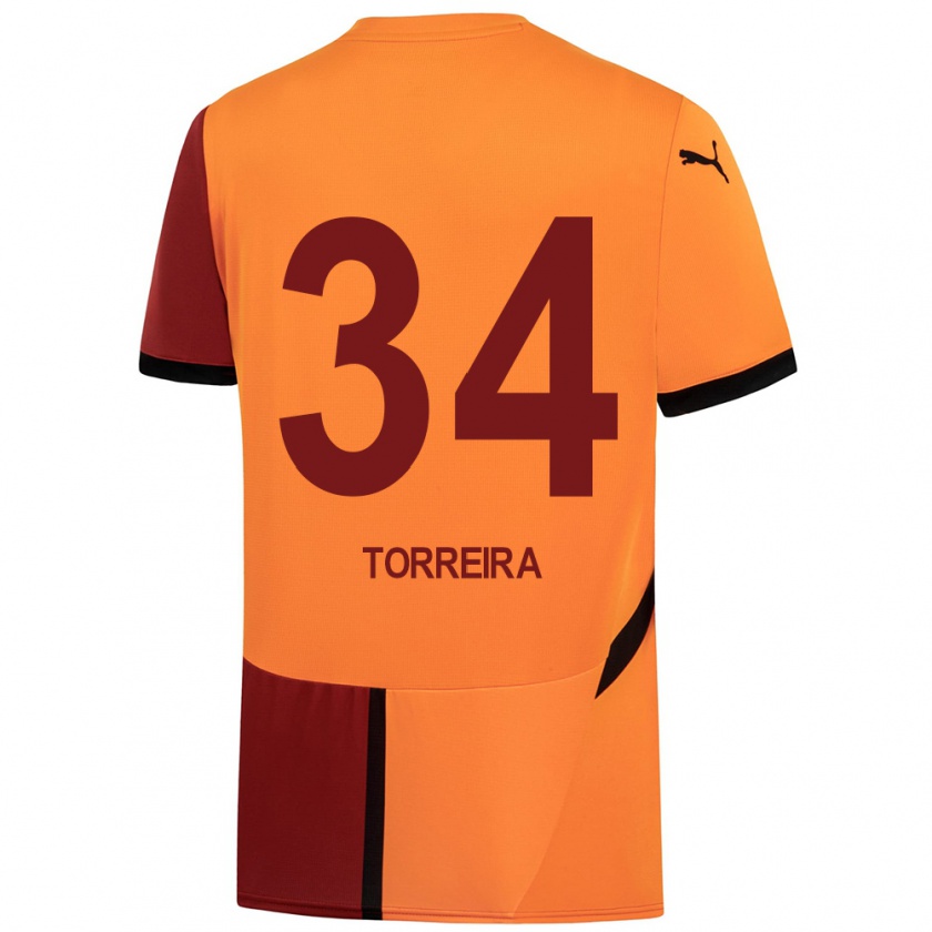 Kandiny Férfi Lucas Torreira #34 Sárga Piros Hazai Jersey 2024/25 Mez Póló Ing