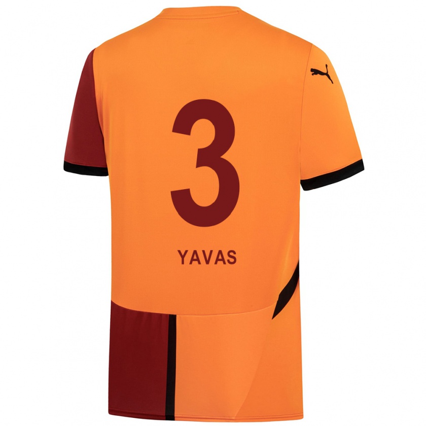 Kandiny Férfi Arda Yavaş #3 Sárga Piros Hazai Jersey 2024/25 Mez Póló Ing