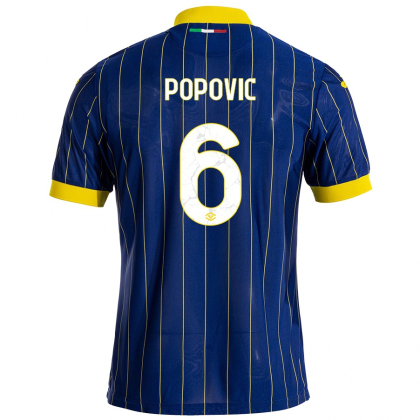 Kandiny Férfi Andrej Popovic #6 Kék Sárga Hazai Jersey 2024/25 Mez Póló Ing