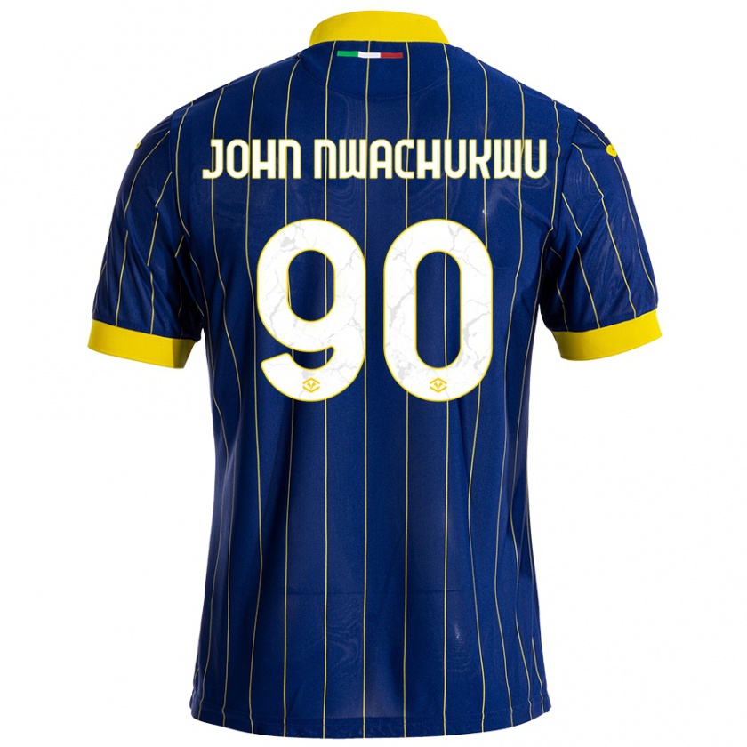 Kandiny Férfi Samuel John Nwachukwu #90 Kék Sárga Hazai Jersey 2024/25 Mez Póló Ing