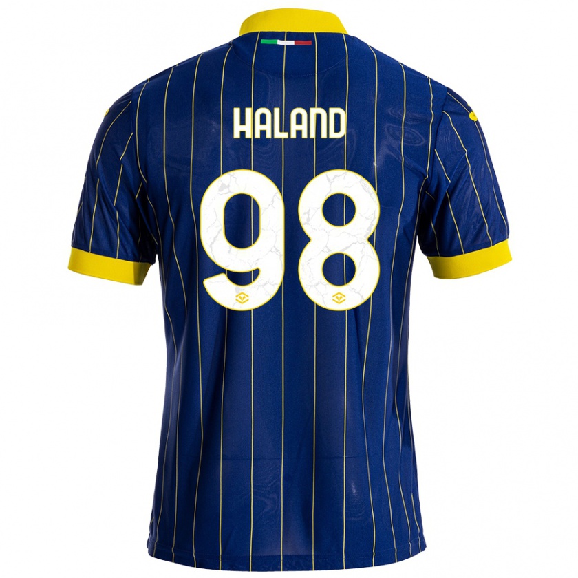 Kandiny Férfi Benedicte Iversen Håland #98 Kék Sárga Hazai Jersey 2024/25 Mez Póló Ing