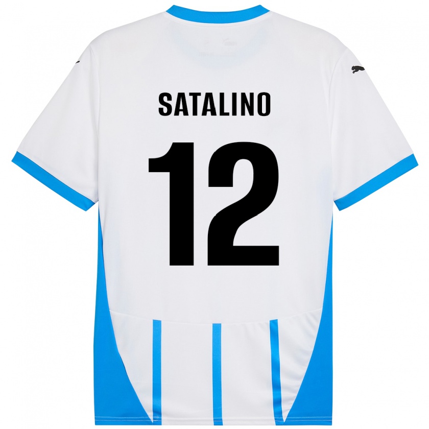 Kandiny Férfi Giacomo Satalino #12 Fehér Kék Idegenbeli Jersey 2024/25 Mez Póló Ing