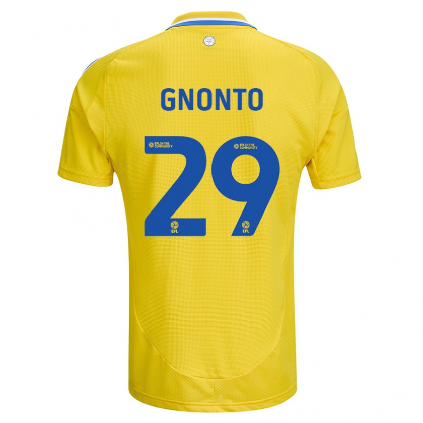 Kandiny Férfi Wilfried Gnonto #29 Sárga Kék Idegenbeli Jersey 2024/25 Mez Póló Ing