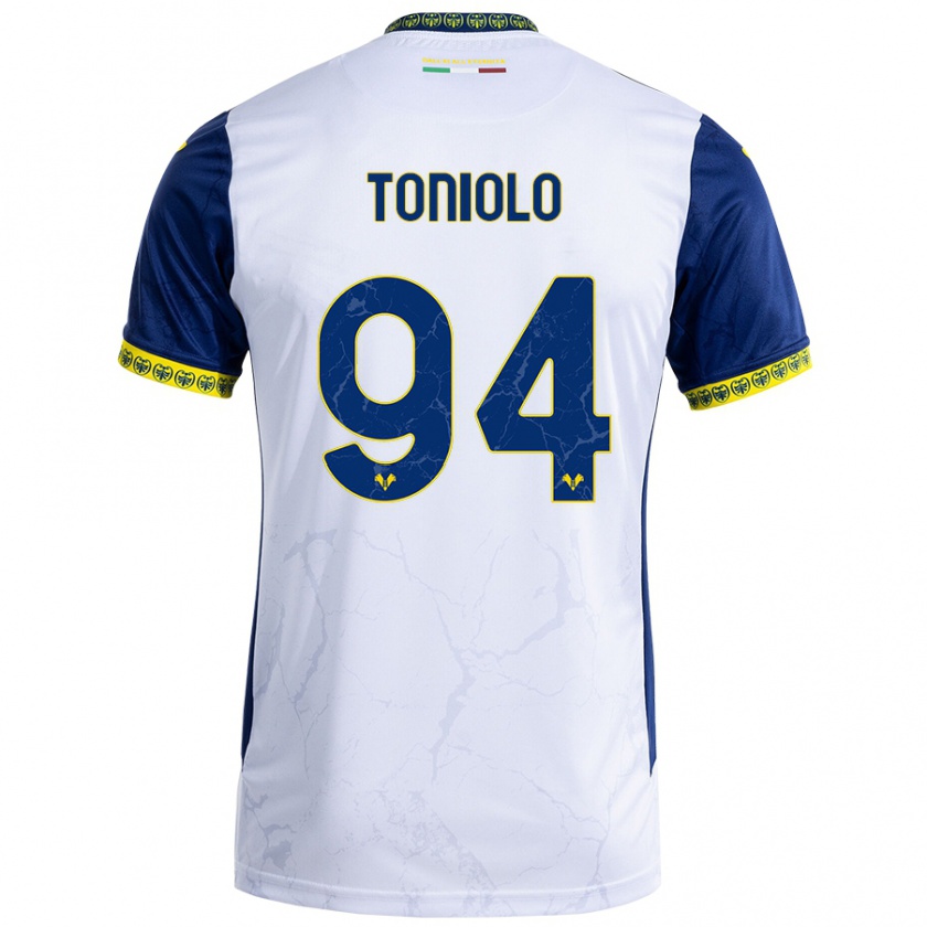 Kandiny Férfi Giacomo Toniolo #94 Fehér Kék Idegenbeli Jersey 2024/25 Mez Póló Ing