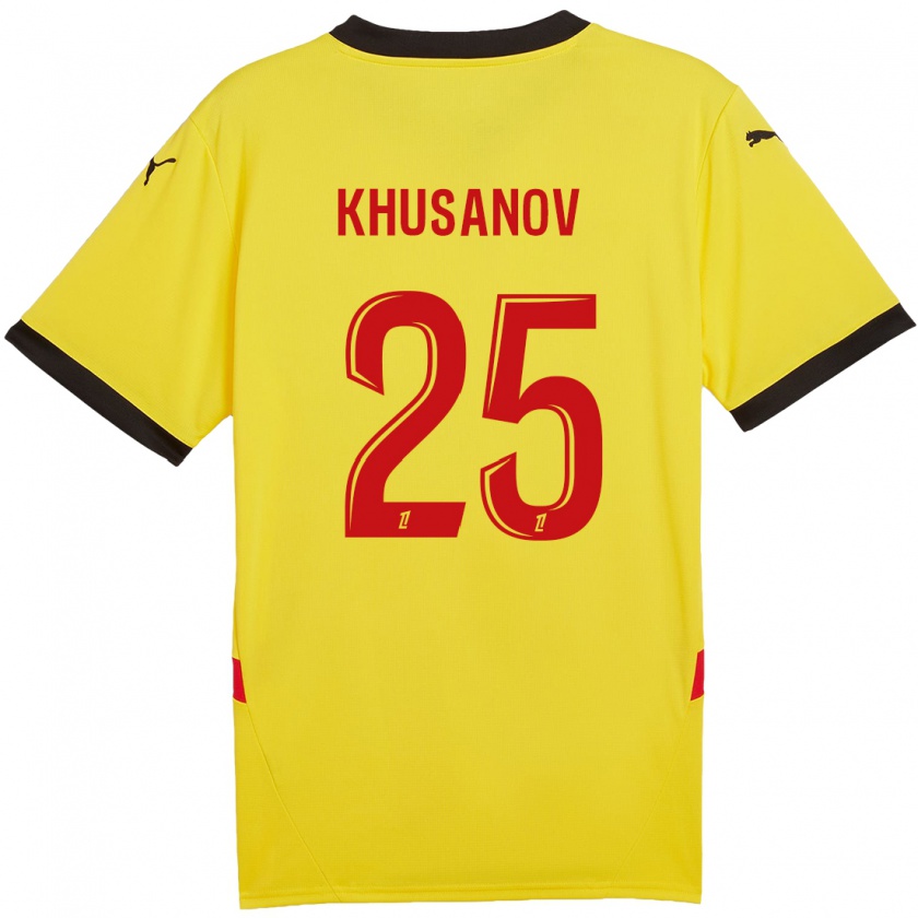 Kandiny Női Abdukodir Khusanov #25 Sárga Piros Hazai Jersey 2024/25 Mez Póló Ing