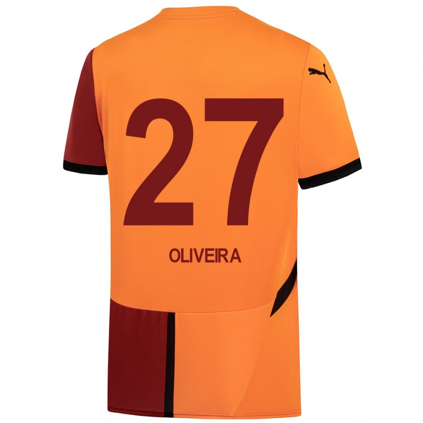 Kandiny Női Sérgio Oliveira #27 Sárga Piros Hazai Jersey 2024/25 Mez Póló Ing