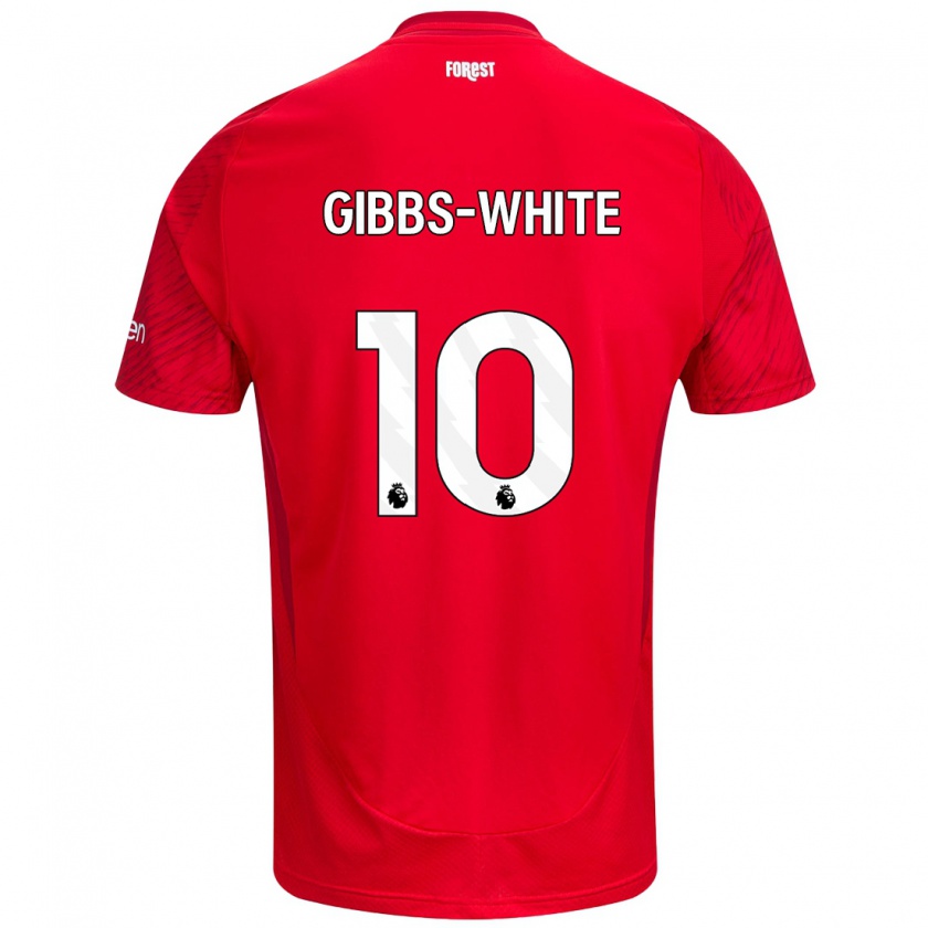 Kandiny Gyermek Morgan Gibbs-White #10 Piros Fehér Hazai Jersey 2024/25 Mez Póló Ing