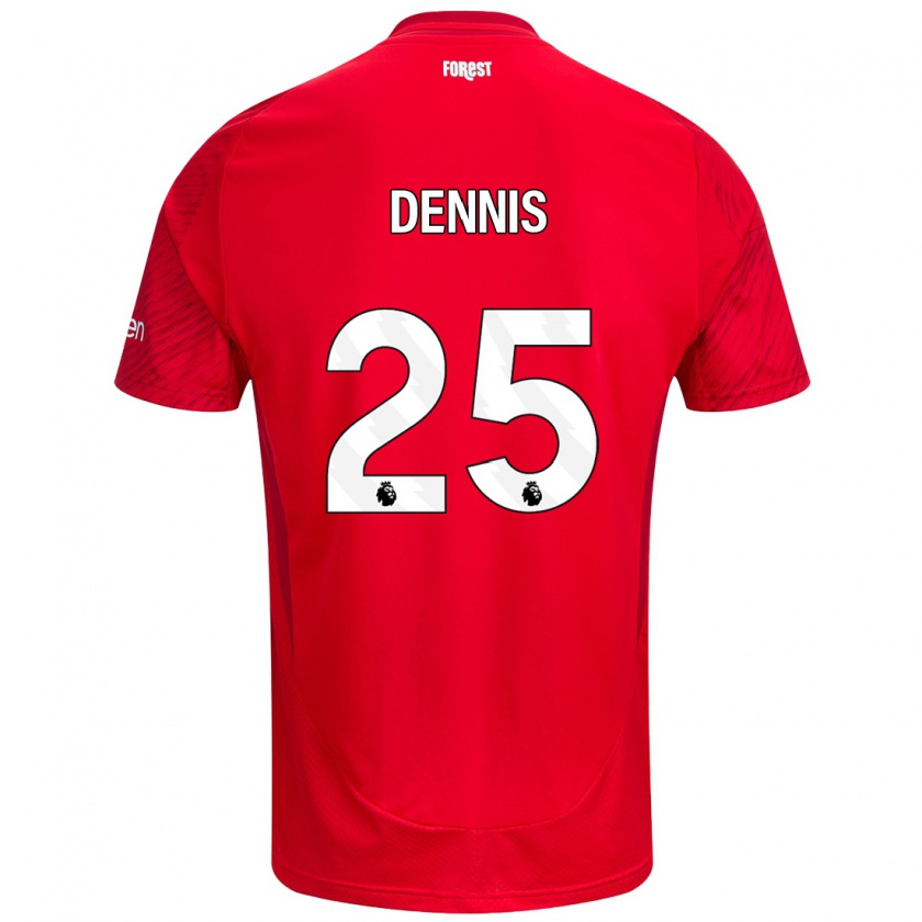 Kandiny Gyermek Emmanuel Dennis #25 Piros Fehér Hazai Jersey 2024/25 Mez Póló Ing