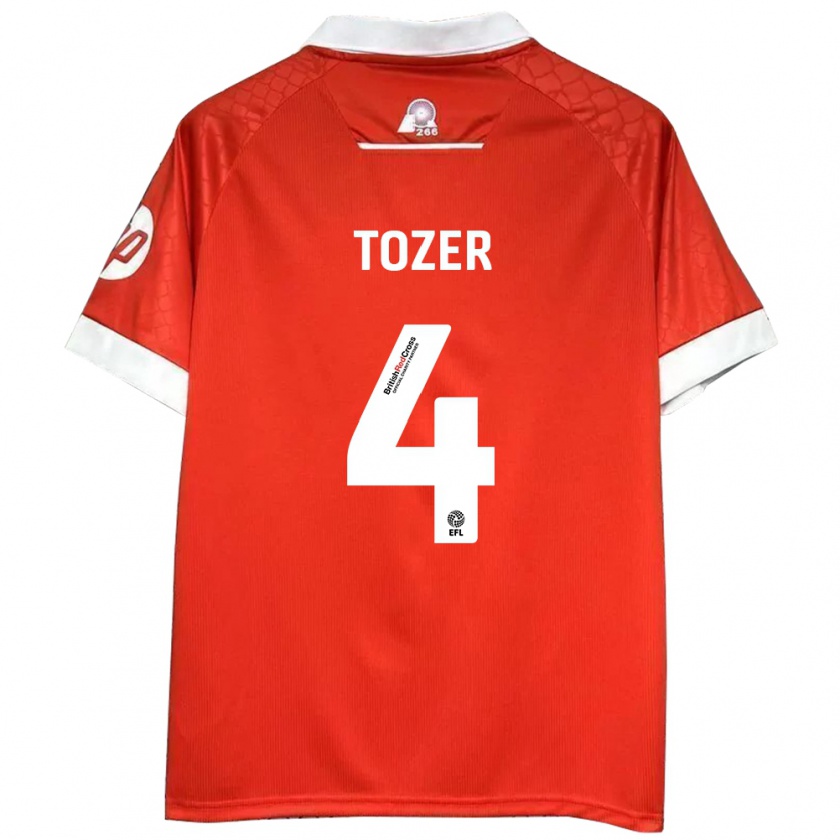 Kandiny Gyermek Ben Tozer #4 Piros Fehér Hazai Jersey 2024/25 Mez Póló Ing