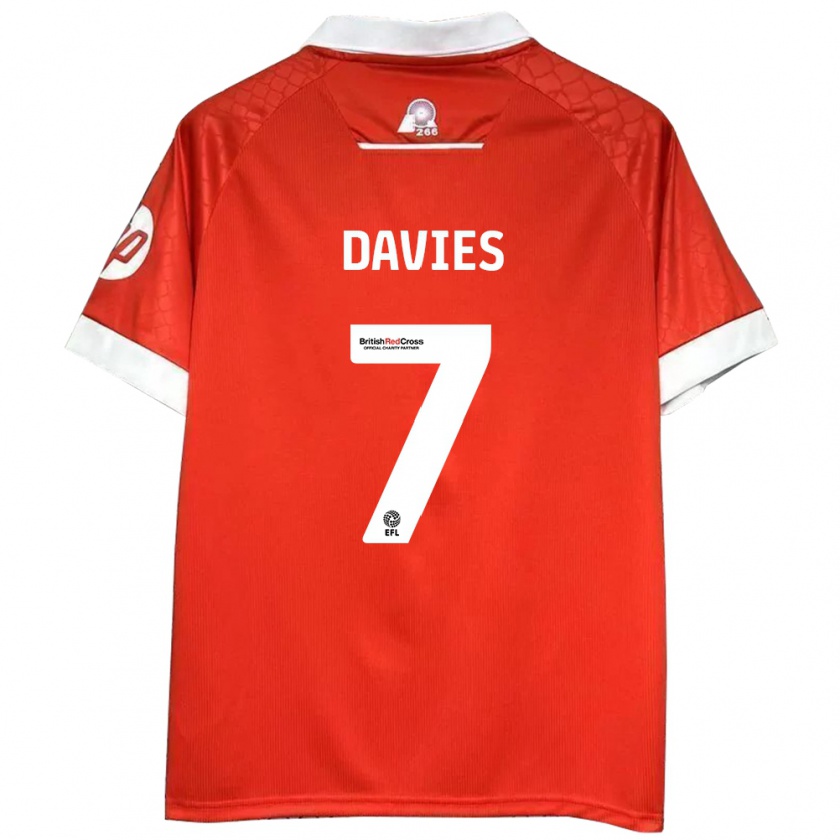 Kandiny Gyermek Jordan Davies #7 Piros Fehér Hazai Jersey 2024/25 Mez Póló Ing