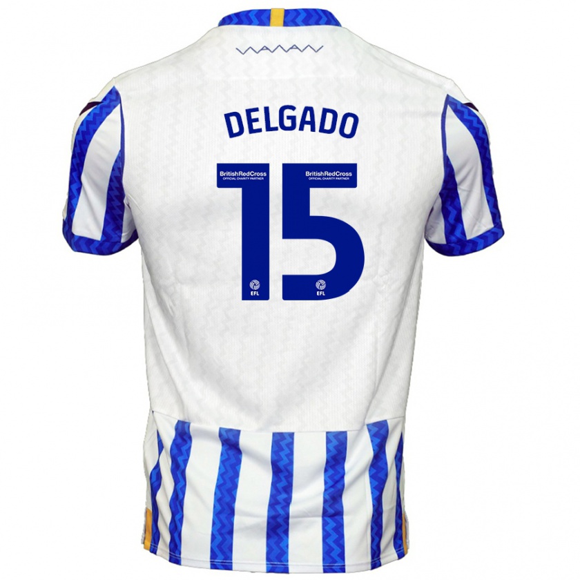 Kandiny Gyermek Juan Delgado #15 Kék Fehér Hazai Jersey 2024/25 Mez Póló Ing