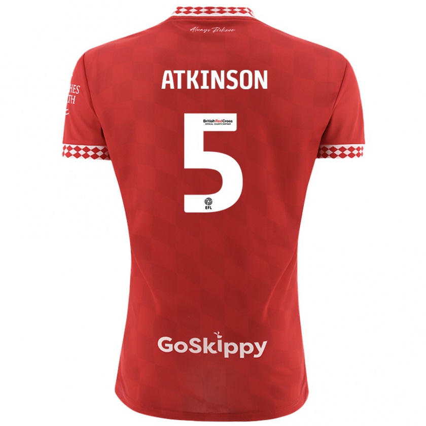 Kandiny Gyermek Rob Atkinson #5 Piros Hazai Jersey 2024/25 Mez Póló Ing