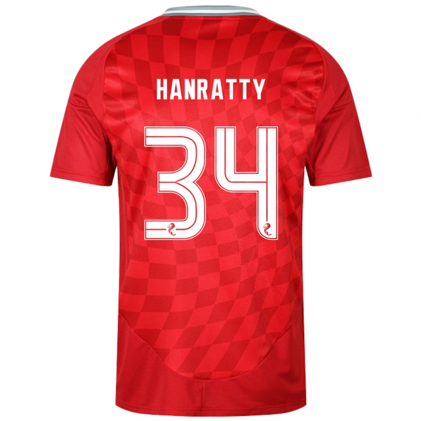 Kandiny Gyermek Kevin Hanratty #34 Piros Hazai Jersey 2024/25 Mez Póló Ing