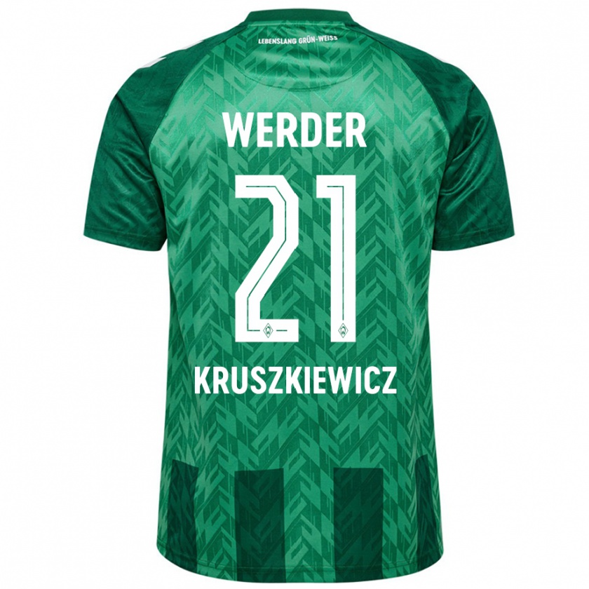 Kandiny Gyermek Jakub Kruszkiewicz #21 Zöld Hazai Jersey 2024/25 Mez Póló Ing