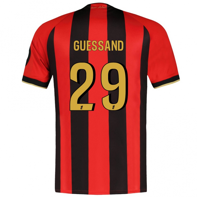 Kandiny Gyermek Evann Guessand #29 Piros Fekete Hazai Jersey 2024/25 Mez Póló Ing