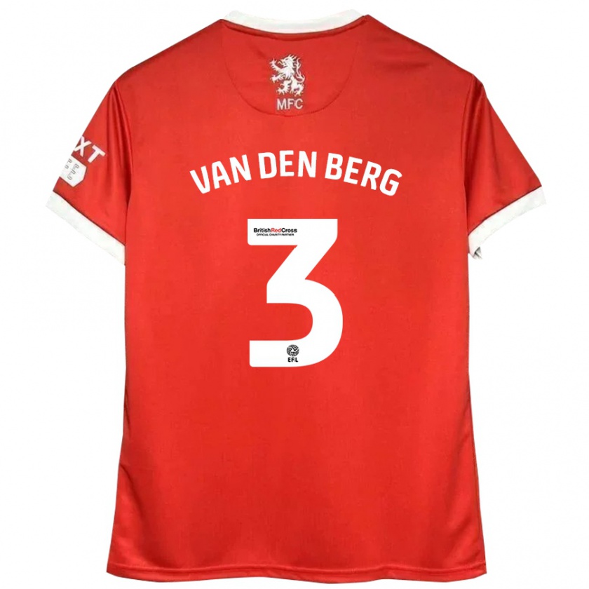 Kandiny Gyermek Rav Van Den Berg #3 Piros Fehér Hazai Jersey 2024/25 Mez Póló Ing