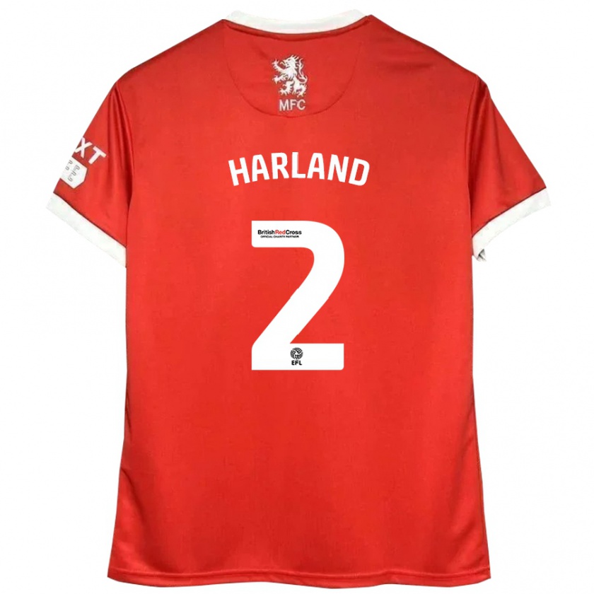 Kandiny Gyermek Jane Harland #2 Piros Fehér Hazai Jersey 2024/25 Mez Póló Ing