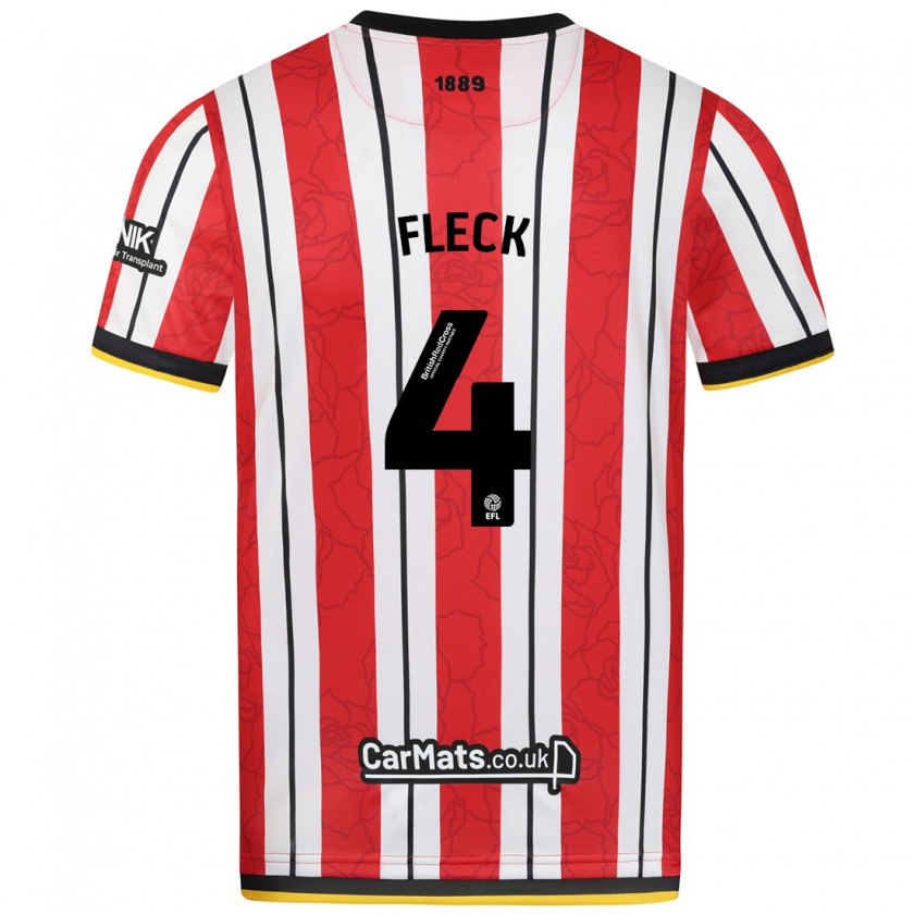 Kandiny Gyermek John Fleck #4 Piros Fehér Csíkok Hazai Jersey 2024/25 Mez Póló Ing