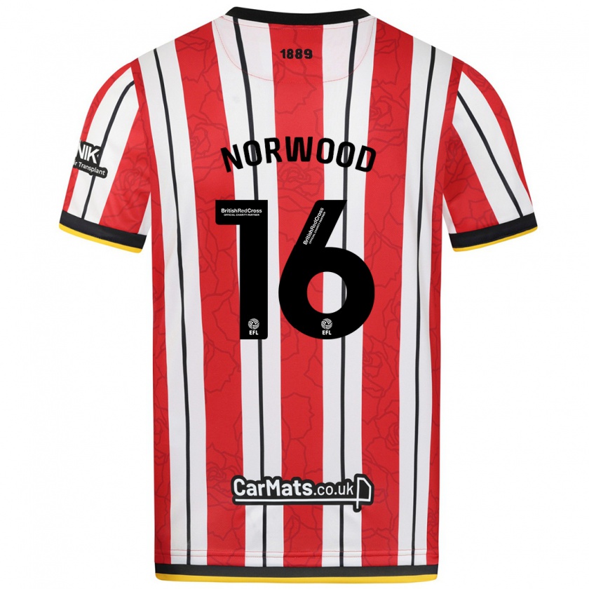 Kandiny Gyermek Oliver Norwood #16 Piros Fehér Csíkok Hazai Jersey 2024/25 Mez Póló Ing