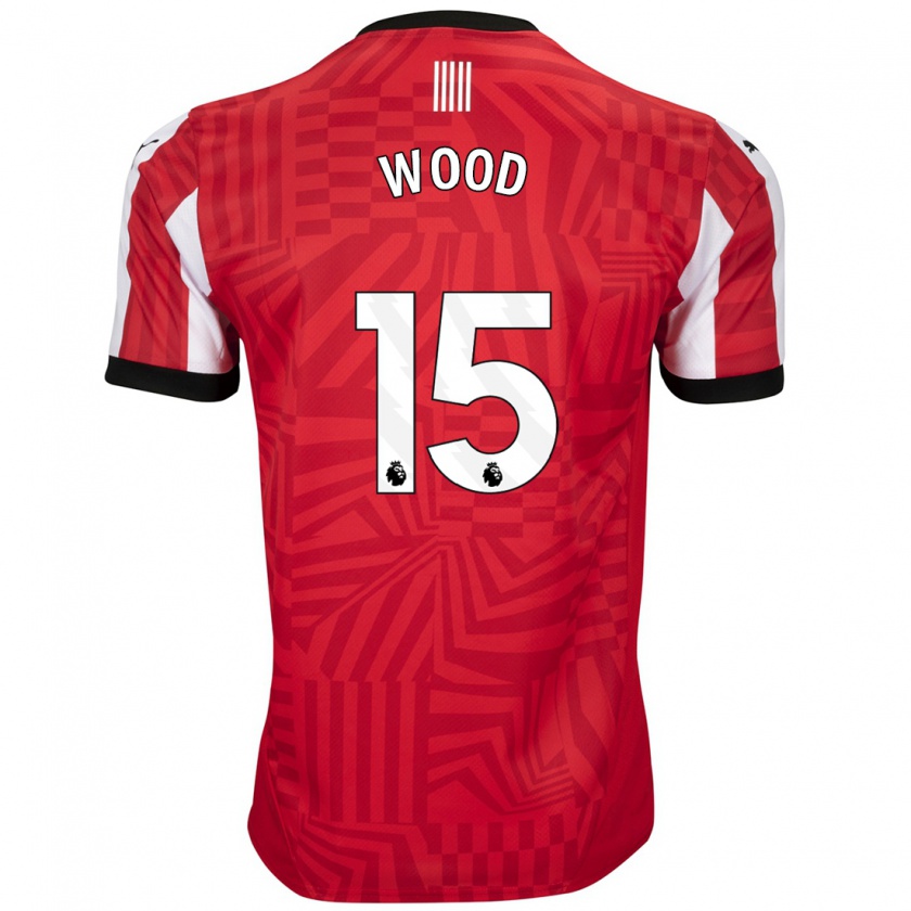 Kandiny Gyermek Nathan Wood #15 Piros Fehér Hazai Jersey 2024/25 Mez Póló Ing