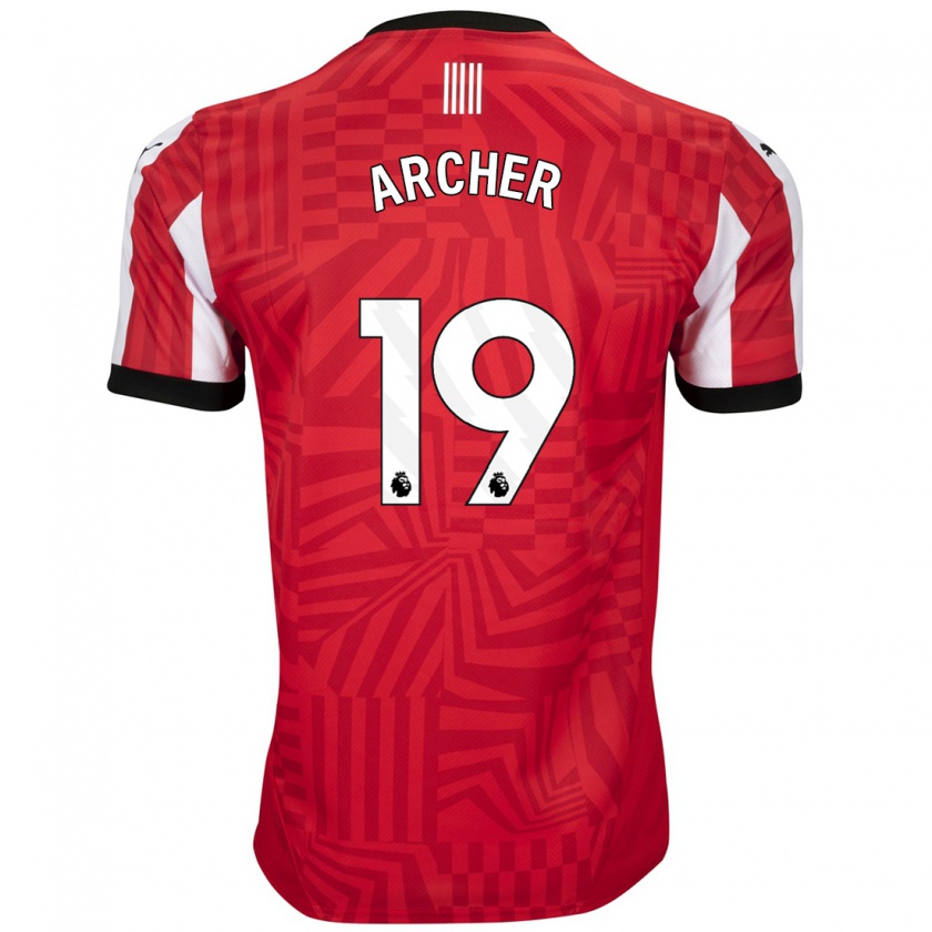 Kandiny Gyermek Cameron Archer #19 Piros Fehér Hazai Jersey 2024/25 Mez Póló Ing