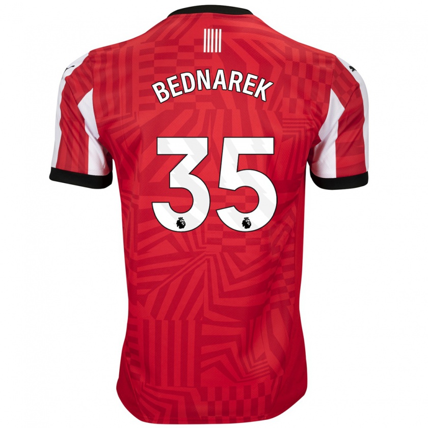 Kandiny Gyermek Jan Bednarek #35 Piros Fehér Hazai Jersey 2024/25 Mez Póló Ing