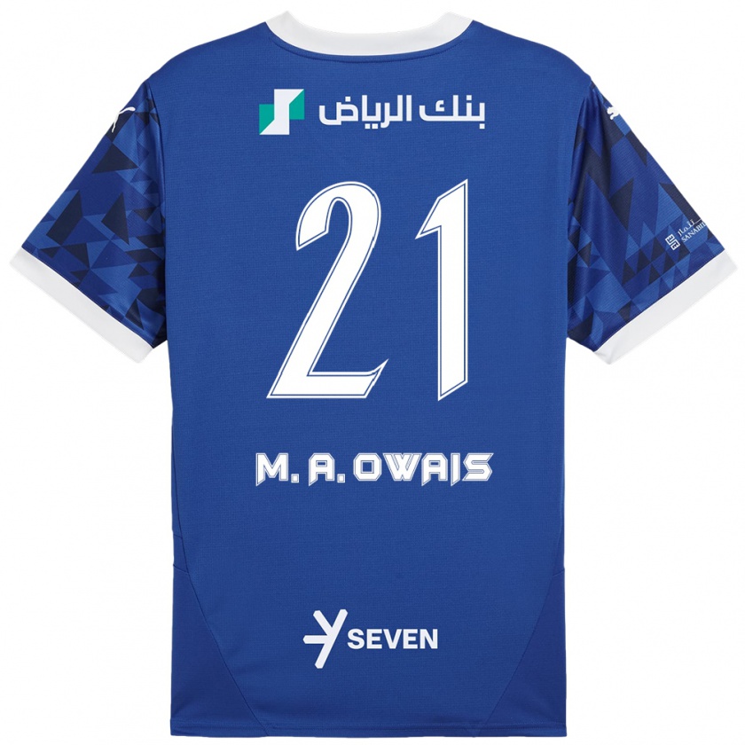 Kandiny Gyermek Mohammed Al-Owais #21 Sötétkék Fehér Hazai Jersey 2024/25 Mez Póló Ing